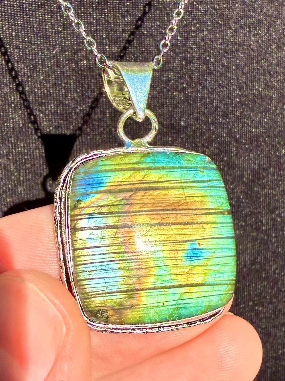 *Video* Rare Rainbow Flashy Labradorite Necklace 925 Silver Stamped Pendant